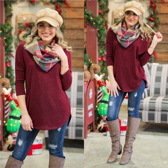 Infinity Raine Tops - LAST ONE! Burgundy Dolman Tunic
